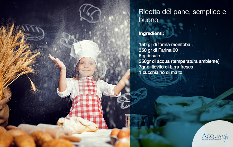 ingredienti per fare il pane in casa, farina, sale, acqua, lievito e malto