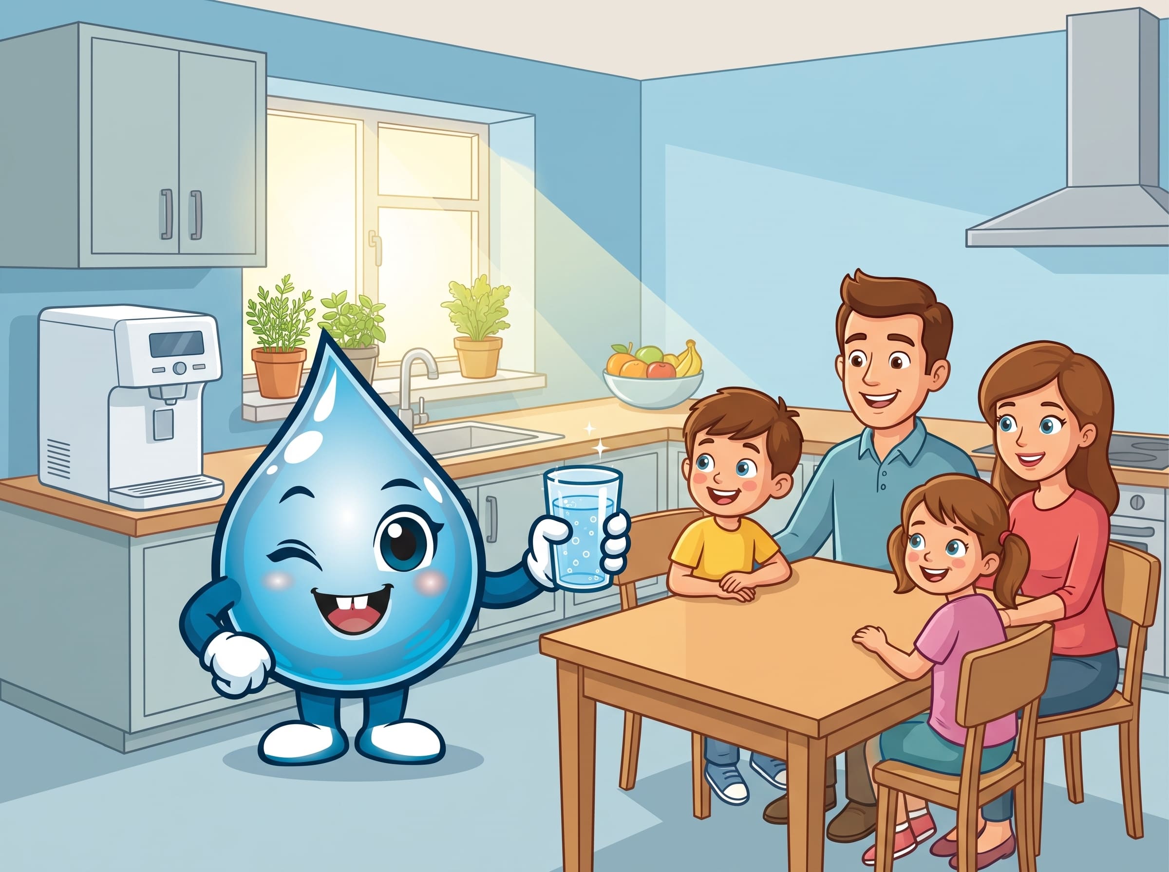 Lina serve un bicchiere d'acqua a una famiglia